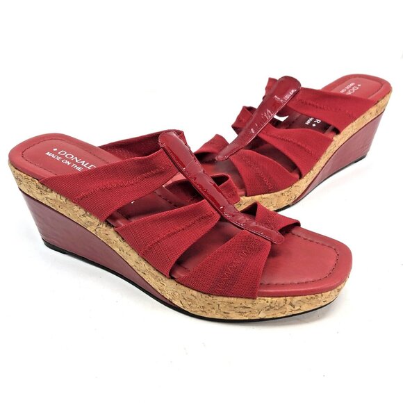 Donald Pliner Shoes - Donald J Pliner Sandals Womens 7 Coral Red Cork Wedge Patent Leather Slip Ons